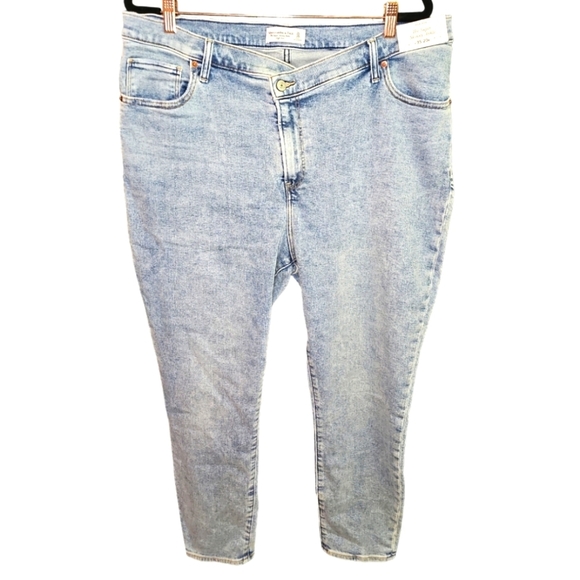 NWT Abercrombie & Fitch Stonewash Jeans 20R 90s Y2K Criss Cross Button Zipper - Picture 1 of 4
